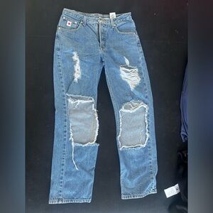Straight legs denim blue never worn , trendy and fashionable style.